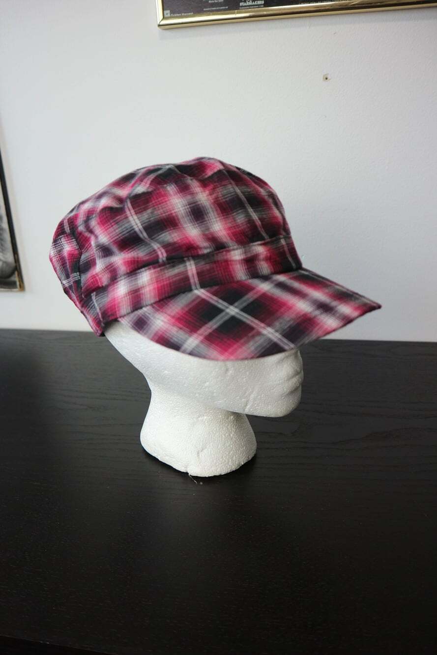 Vintage Y2K Pink Tartan Checkered Cadet Style Military Cap